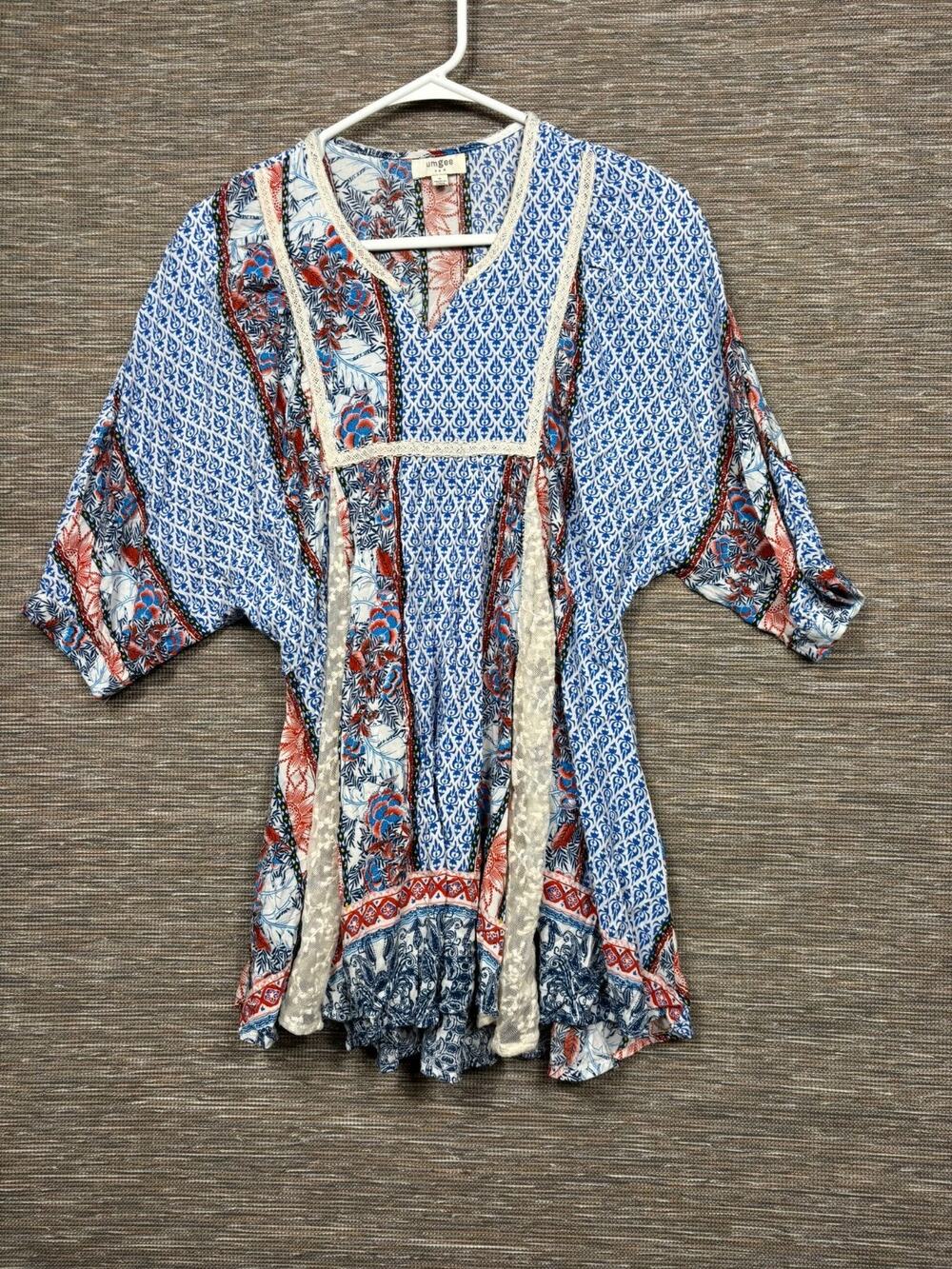 Umgee Shift Dress Womens Size S Floral Scarf Print 3/4 Sleeve Bohemian